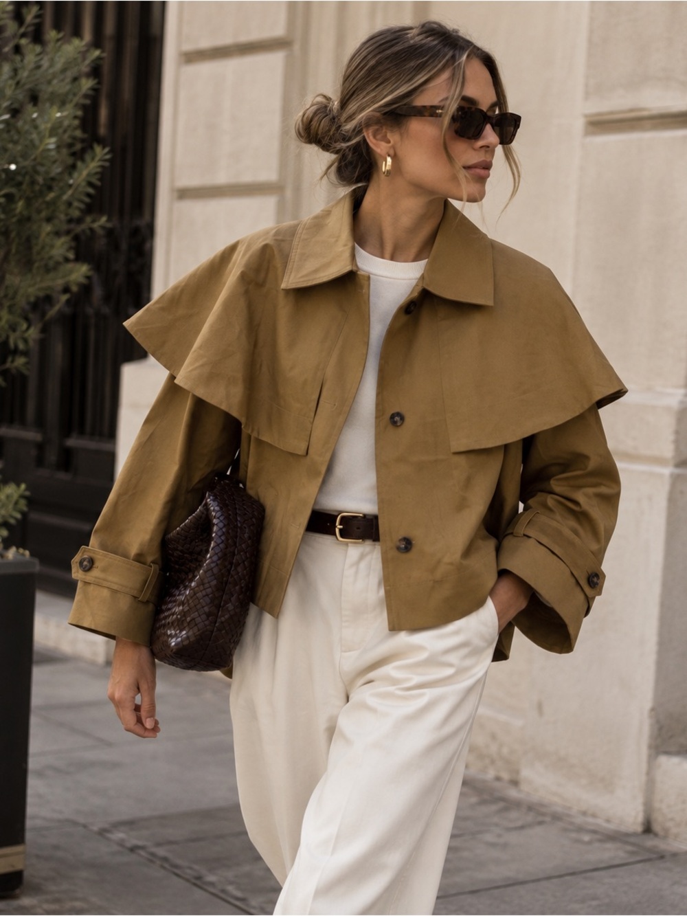 Caroline Constas Detachable Cape Trench Jacket Khaki NWT